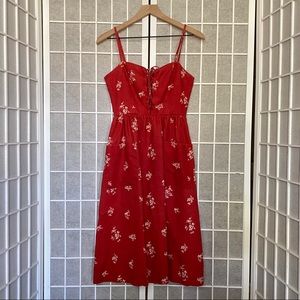 Reformation Ellen midi dress in red linen with floral pattern
